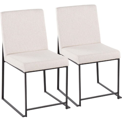 High Back Fuji Dining Chair in Beige Fabric & Black Steel (Set of 2)
